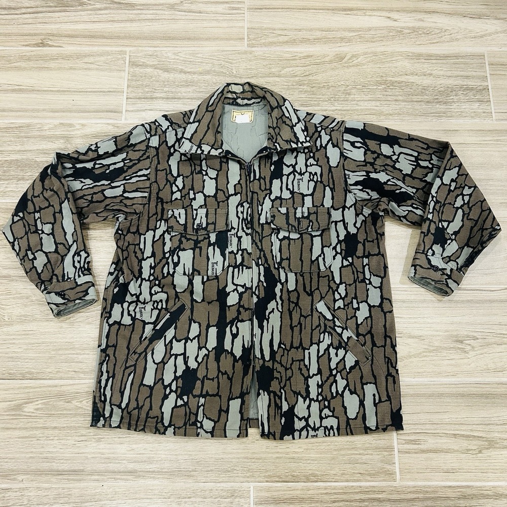 vintage deerskin trebark camo full zip jacket field coat Men's Large USA